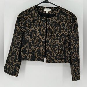 LOFT BLACK & GOLD BLAZER CROP BOLERO W/LACE & EMBROIDERY LOOK, LINED, ELEGANT‎